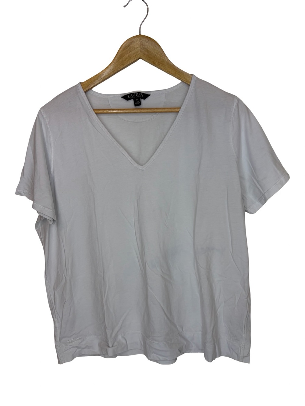 Lauren Ralph Lauren Light White V-Neck Short Sleeve Tee